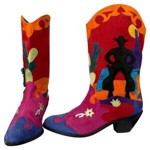 Unique Vintage Zalo Spain Multicolored Suede Cowboy Boots 8M